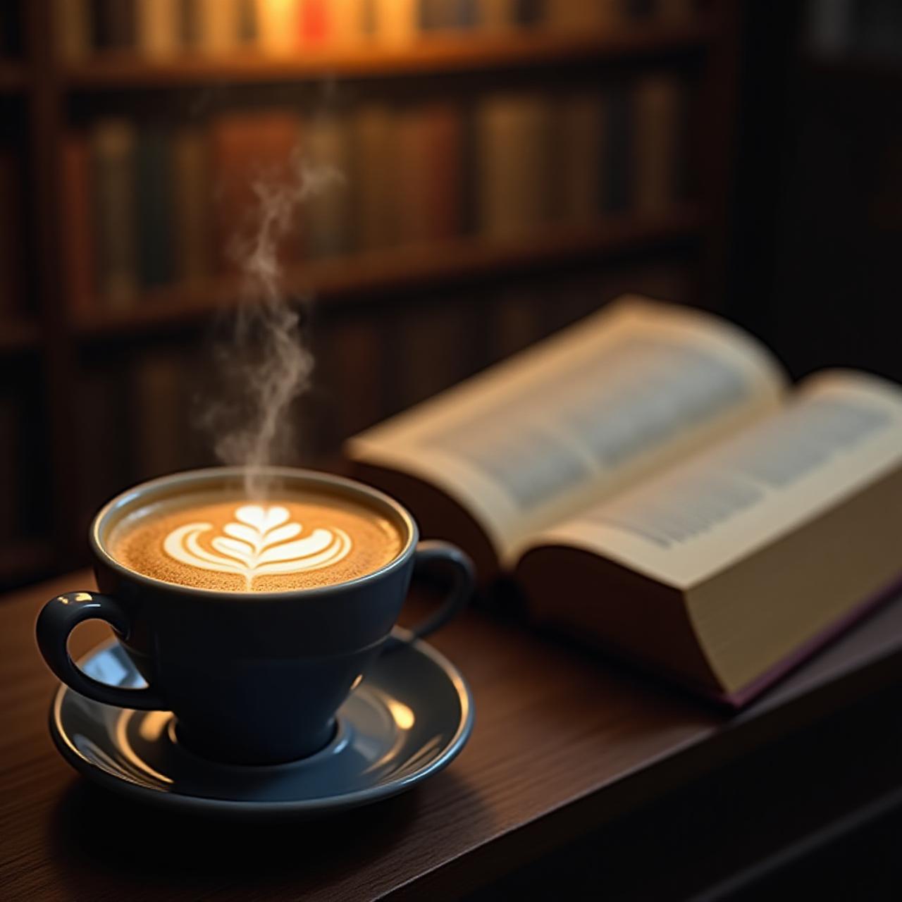 Café y libros sobre una mesa rústica