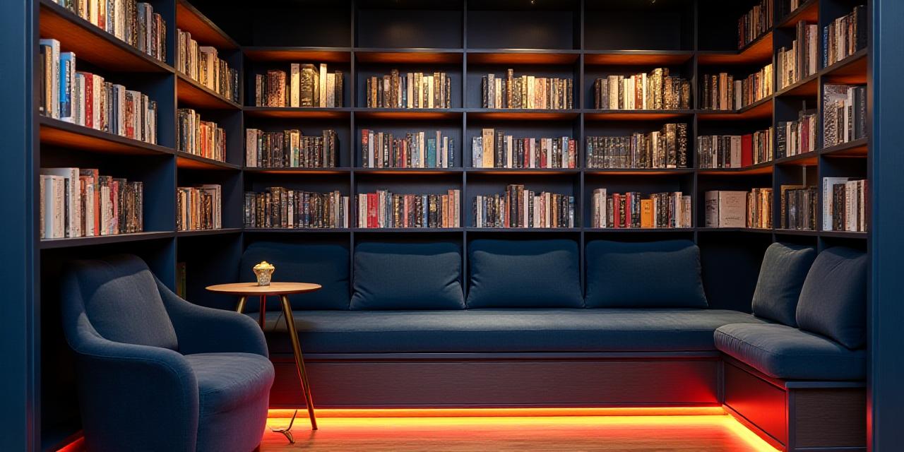 Interior acogedor con estanterías de libros y espacios para lectura